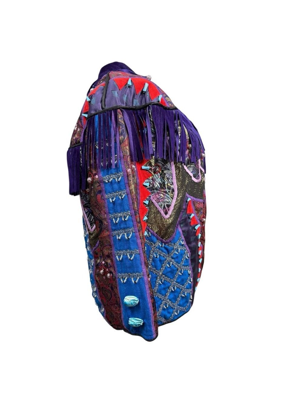 Vintage Judith Roberts Mexico Patchwork Fringe Jacket Beaded Western L/XL - Picture 11 of 16